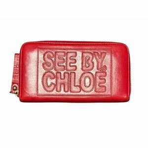 See By Chloé Wallet Red Zip-Around Wallet Gold Hardware